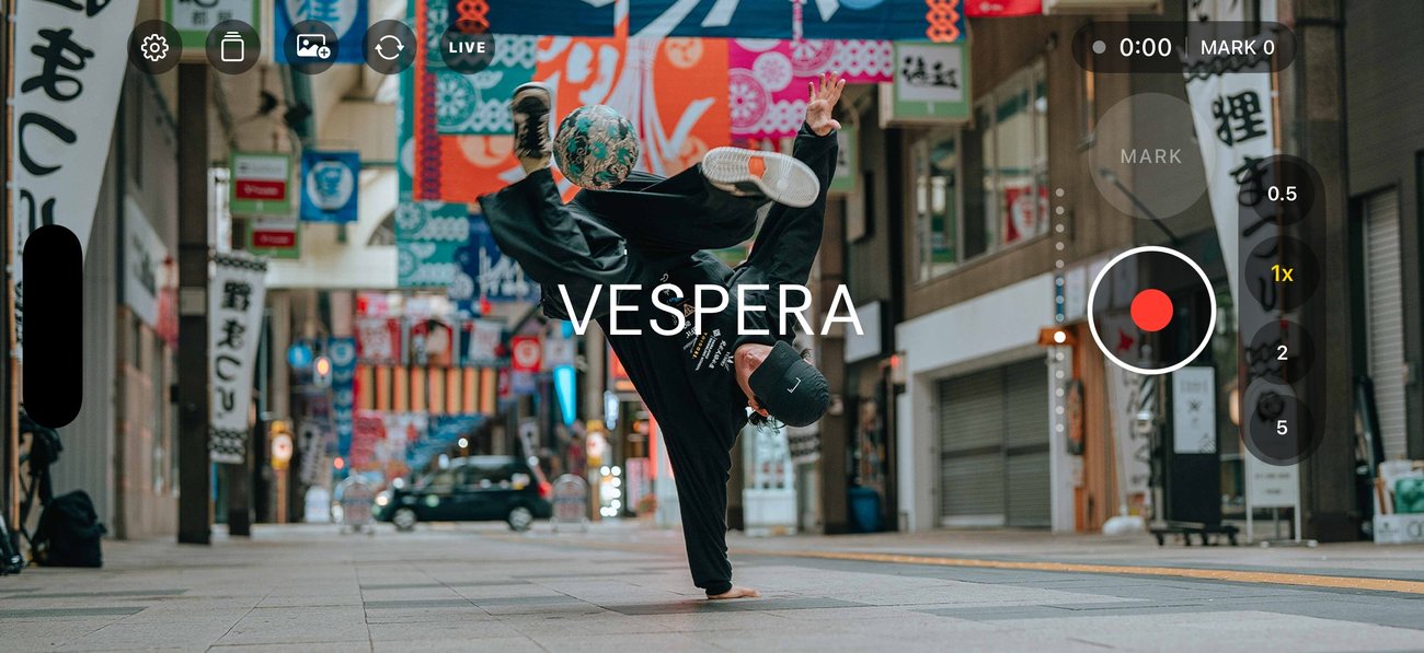 Landscape camera screen with the color name VESPERA shown in the center